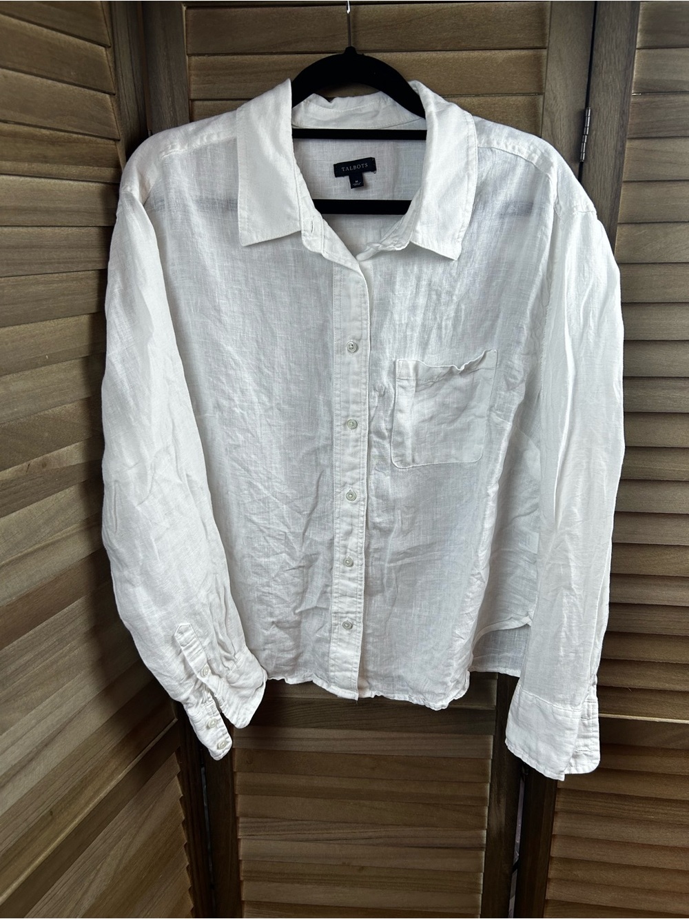 Talbots White 100% Linen Button Down Shirt Women’s M Relaxed Coastal